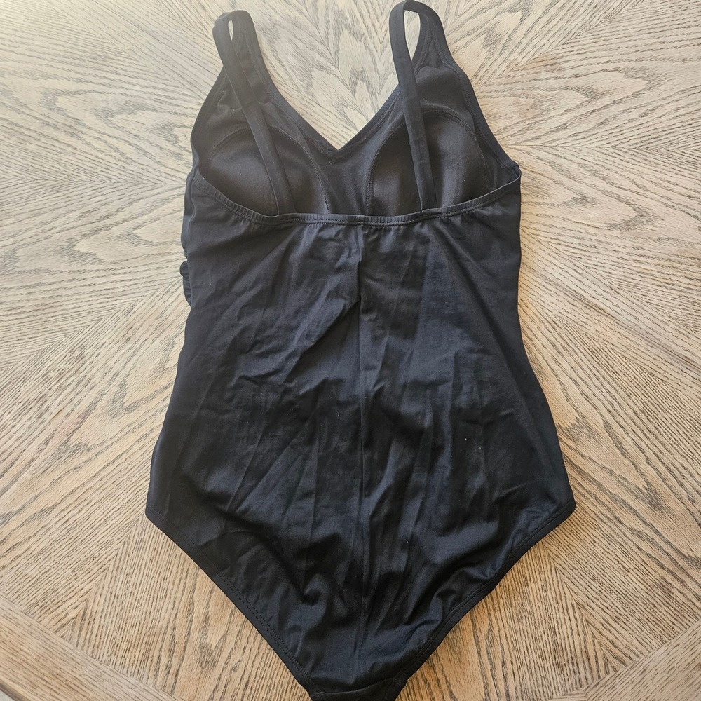 Speedo One Piece Swimsuit Women Size 12 Black Ruched V-Neck Athletic Swimwear - Picture 4 of 6